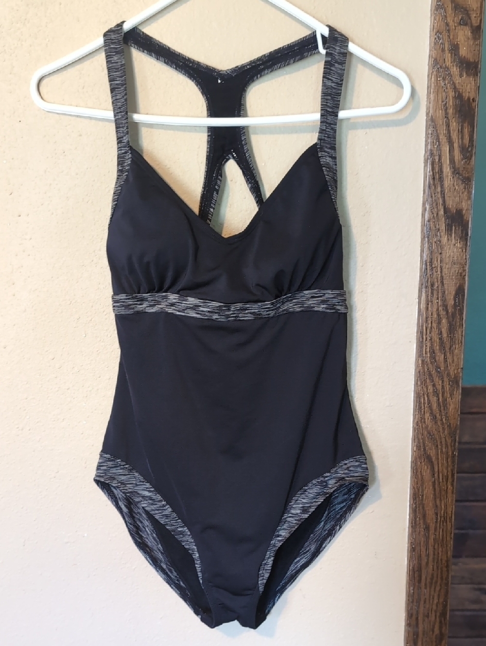 TYR Black One-Piece Swimsuit with Heather Gray Trim